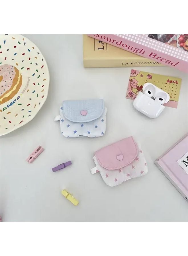 Mini Earphone Storage Bag Snap Button Closure Pastel Pink Blue Sequin Stars Style 04 - Image 3
