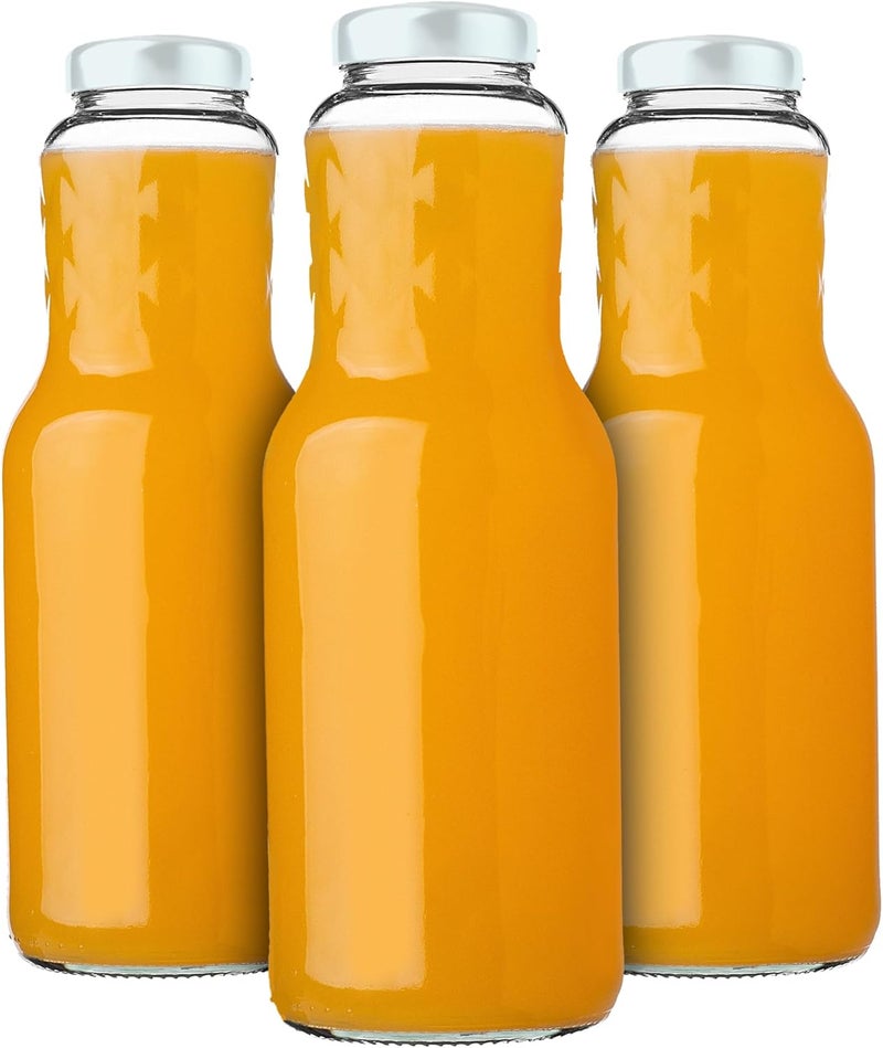 KADAX Glass Bottles 1 L, Pack of 3, Juice Bottles with Screw Cap fi53 mm, Empty Bottles for Preserving & Filling, Preserving Bottles for Juice, Wide Mouth Bottle (White) Budget friendly premium quality - Image 1