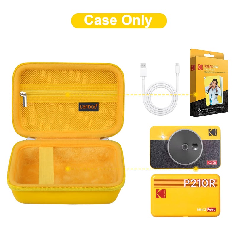 Canboc حقيبة حمل Canboc لطابعة الصور المحمولة KODAK Mini 2 Retro 4PASS / كاميرا KODAK Mini Shot 2 Retro 4PASS 2 في 1 الرقمية الفورية، حقيبة شبكية تناسب ورق الصور والكابل، أصفر - Image 2