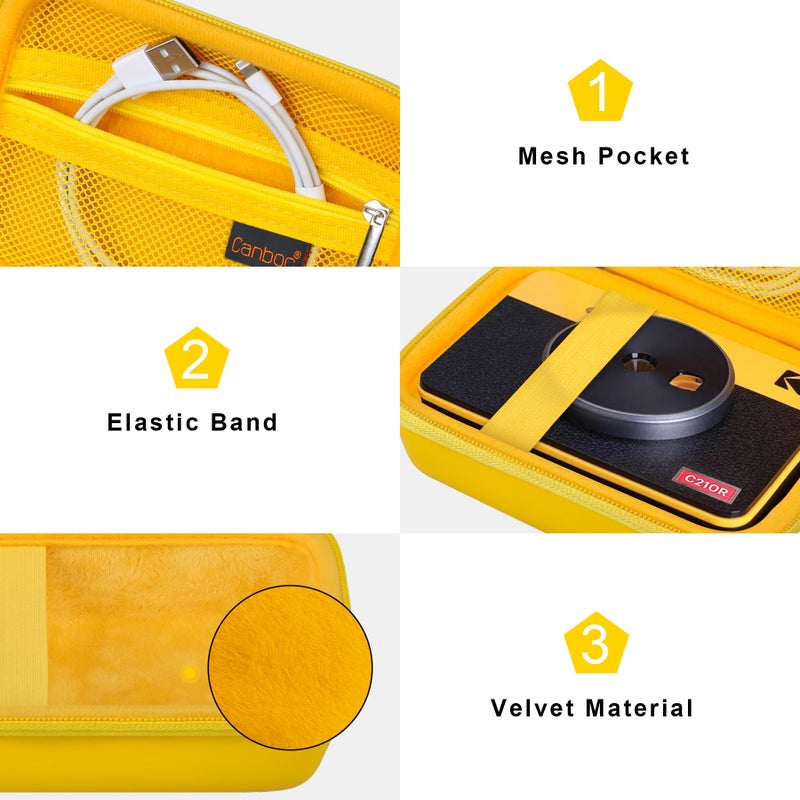 Canboc حقيبة حمل Canboc لطابعة الصور المحمولة KODAK Mini 2 Retro 4PASS / كاميرا KODAK Mini Shot 2 Retro 4PASS 2 في 1 الرقمية الفورية، حقيبة شبكية تناسب ورق الصور والكابل، أصفر - Image 5