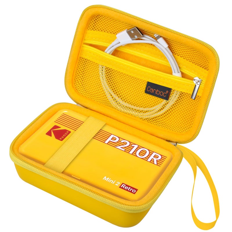 Canboc حقيبة حمل Canboc لطابعة الصور المحمولة KODAK Mini 2 Retro 4PASS / كاميرا KODAK Mini Shot 2 Retro 4PASS 2 في 1 الرقمية الفورية، حقيبة شبكية تناسب ورق الصور والكابل، أصفر - Image 1