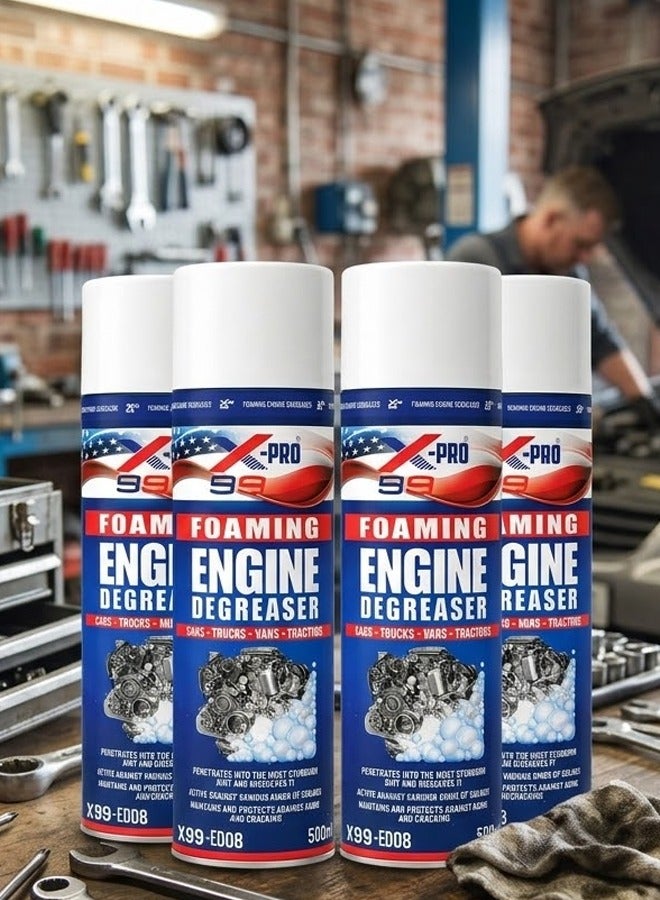 X Pro 99 X99-PRO X99-ED08 Foaming Engine Degreaser Spray 500ml (4 PCS) Heavy Duty Engine Cleaner Foam for Cars, Trucks, Vans, Tractors & Motorcycles, Removes Grease, Oil, Dirt & Road Grime, Fast Acting Engine Bay Cleaning Formula - Image 1