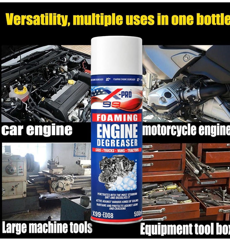 X Pro 99 X99-PRO X99-ED08 Foaming Engine Degreaser Spray 500ml (4 PCS) Heavy Duty Engine Cleaner Foam for Cars, Trucks, Vans, Tractors & Motorcycles, Removes Grease, Oil, Dirt & Road Grime, Fast Acting Engine Bay Cleaning Formula - Image 5