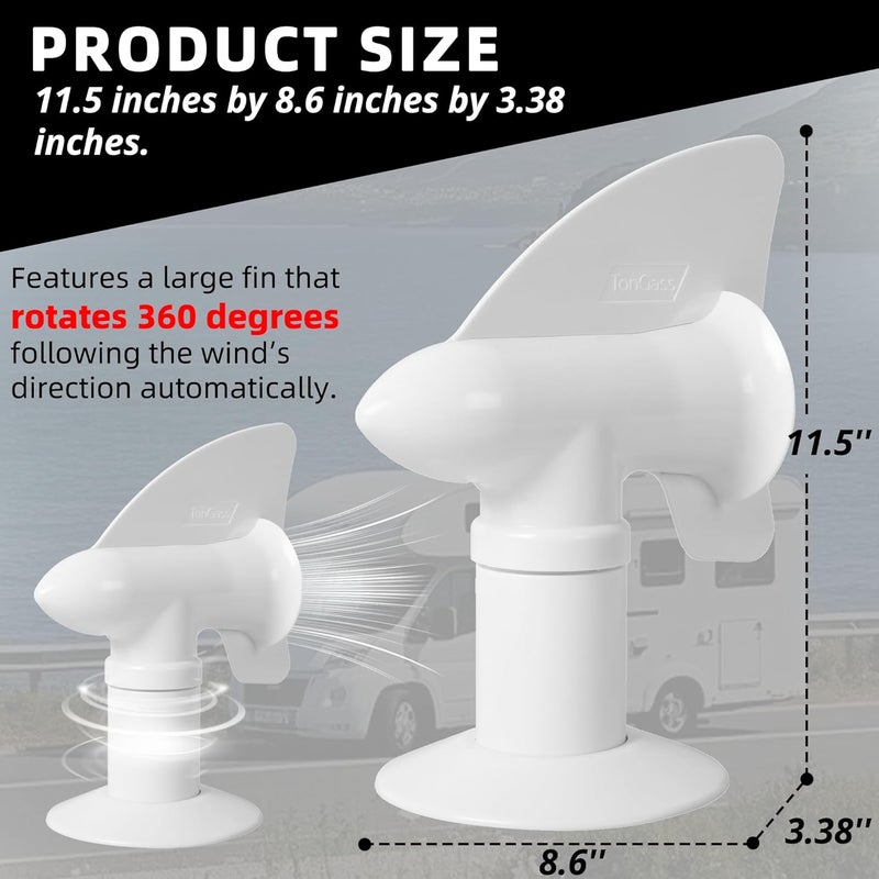 TonGass 2-Pack White RV Rotating Sewer Plumbing Vent Cover - 360 Degrees UV-Resistant Easy Install - Image 2