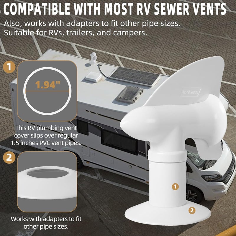 TonGass 2-Pack White RV Rotating Sewer Plumbing Vent Cover - 360 Degrees UV-Resistant Easy Install - Image 3