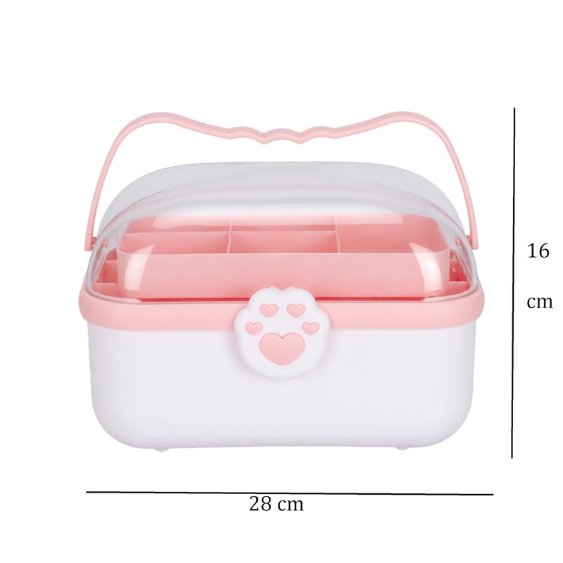 Jecrina Hair Accessories Organizer Portable with Handle Art Crafts Storage Case for Jewelry Container Bows Clips and Pins Makeup Box Compartments Pink Paw Print Design Multipurpose Craft Supplies - Image 2
