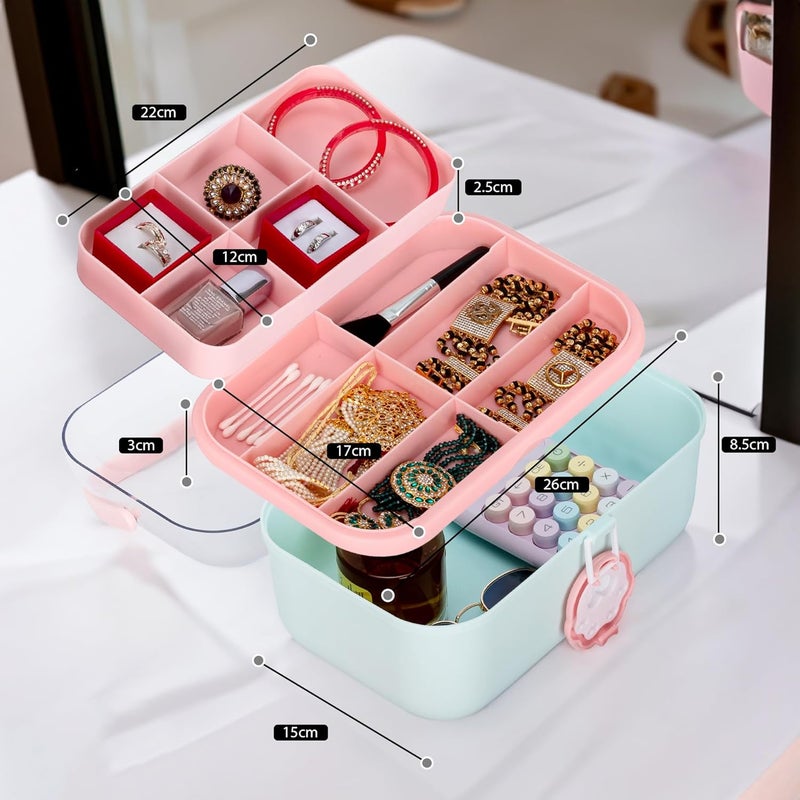 Jecrina Hair Accessories Organizer Portable with Handle Art Crafts Storage Case for Jewelry Container Bows Clips and Pins Makeup Box Compartments Pink Paw Print Design Multipurpose Craft Supplies - Image 4