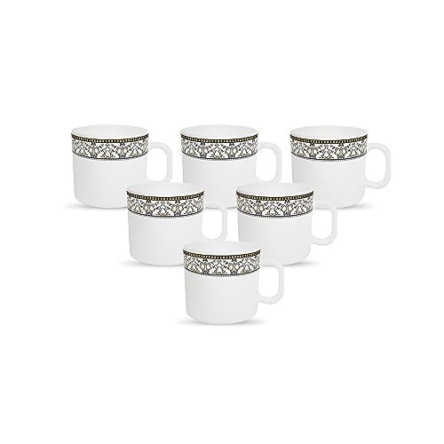 La Opala Diva, Sovrana Collection, Opal Glass Coffee Mug Set 6 Pcs, Moroccan Gold, White - 180 Ml - Image 1