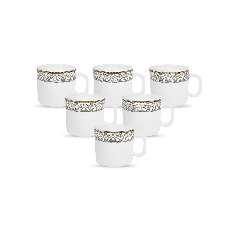 La Opala Diva, Sovrana Collection, Opal Glass Coffee Mug Set 6 Pcs, Moroccan Gold, White - 180 Ml - Image 5