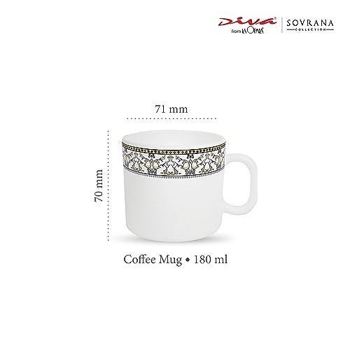 La Opala Diva, Sovrana Collection, Opal Glass Coffee Mug Set 6 Pcs, Moroccan Gold, White - 180 Ml - Image 2