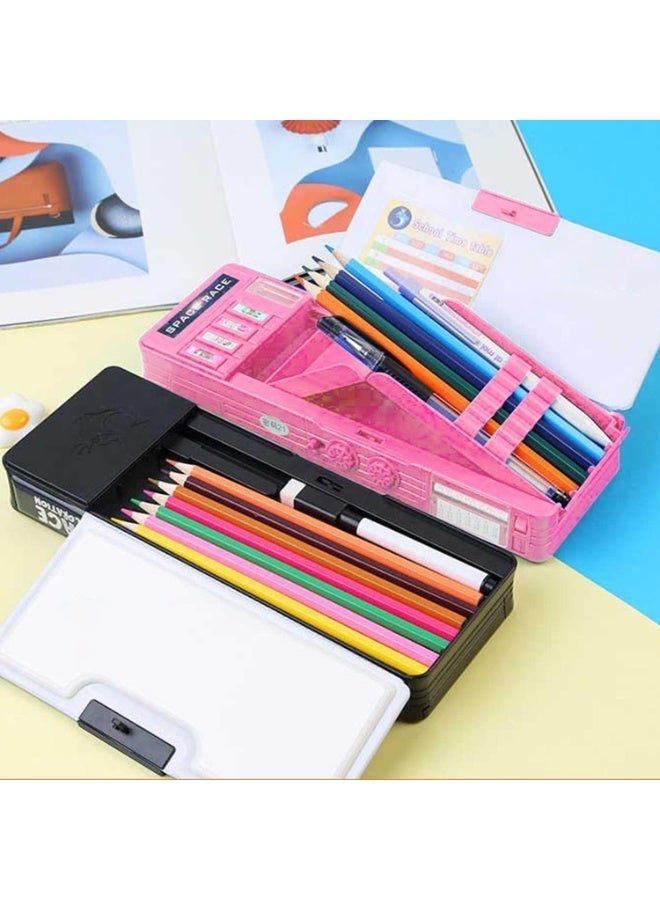 Pop Up Multifunction Pencil Case for Kids, Cute Cartoon Pen Box Organizer Stationery with Lock, Sharpener, Schedule, Whiteboard, School Supplies, Best Gifts for Kids Teens (Pink) - Image 3