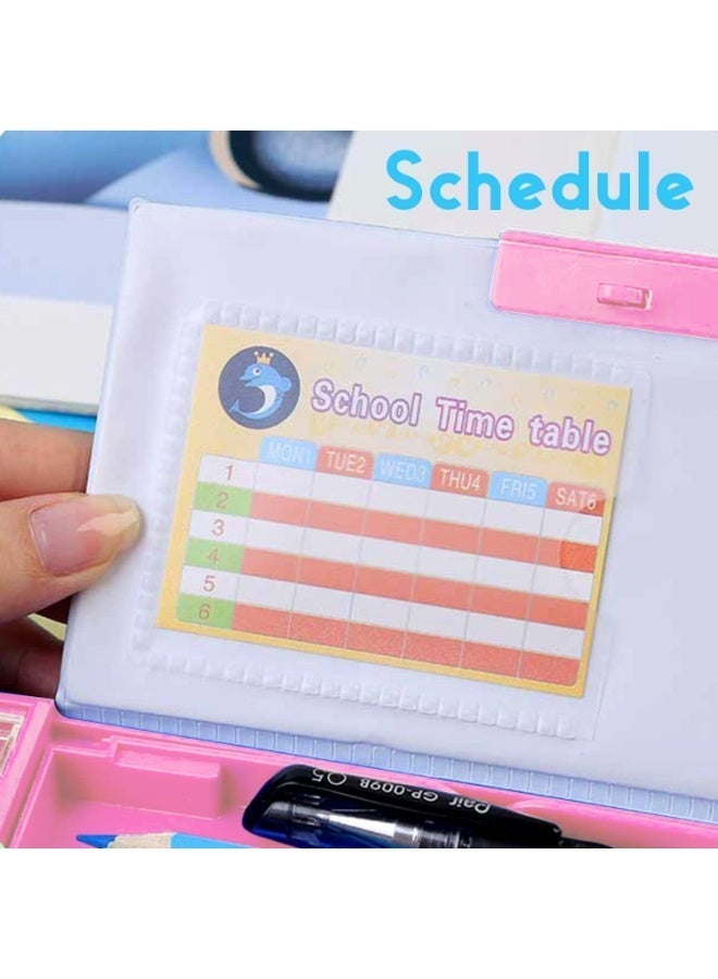 Pop Up Multifunction Pencil Case for Kids, Cute Cartoon Pen Box Organizer Stationery with Lock, Sharpener, Schedule, Whiteboard, School Supplies, Best Gifts for Kids Teens (Pink) - Image 5