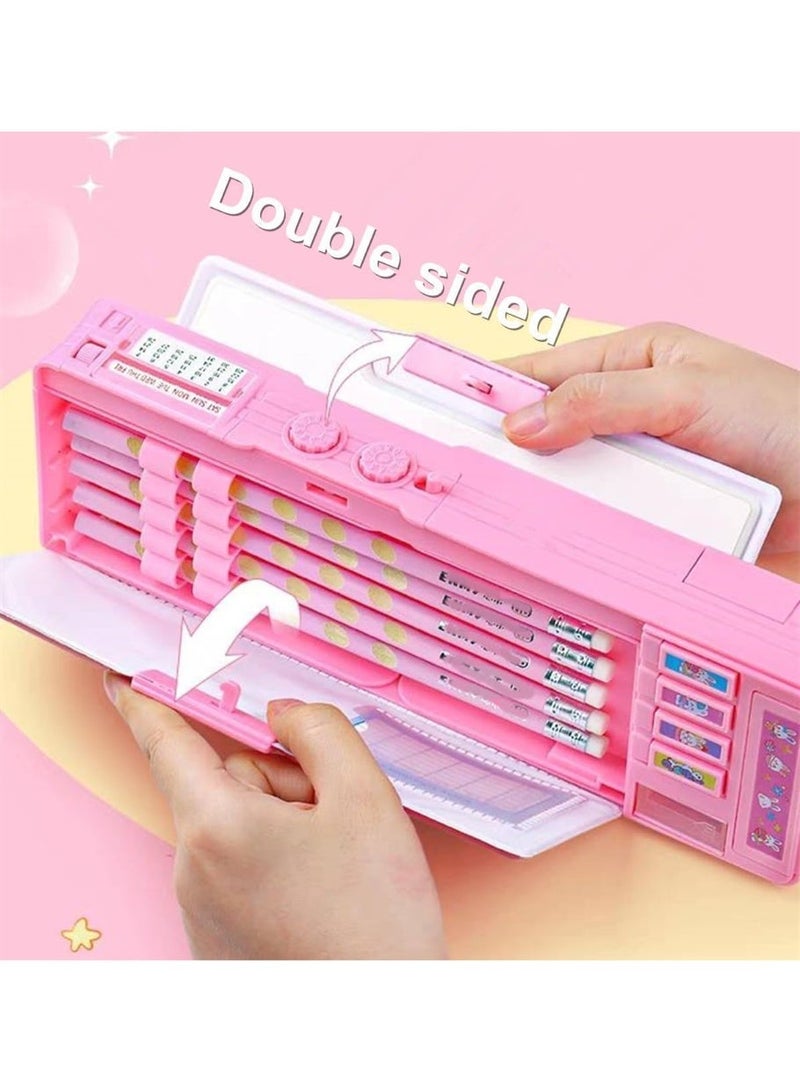 Pop Up Multifunction Pencil Case for Kids, Cute Cartoon Pen Box Organizer Stationery with Lock, Sharpener, Schedule, Whiteboard, School Supplies, Best Gifts for Kids Teens (Pink) - Image 2