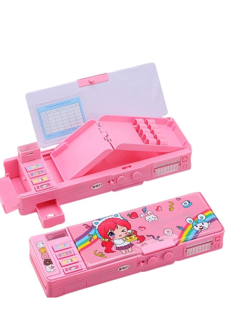 Pop Up Multifunction Pencil Case for Kids, Cute Cartoon Pen Box Organizer Stationery with Lock, Sharpener, Schedule, Whiteboard, School Supplies, Best Gifts for Kids Teens (Pink) - Image 4