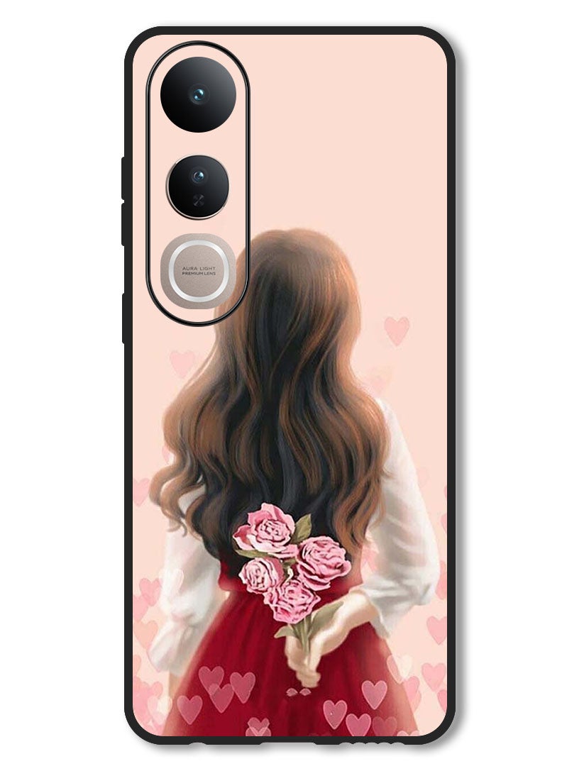 Theodor Case Compatible with Vivo V50 Lite Protection Shockproof Bumper Cover Girl Hiding Flowers - Image 1