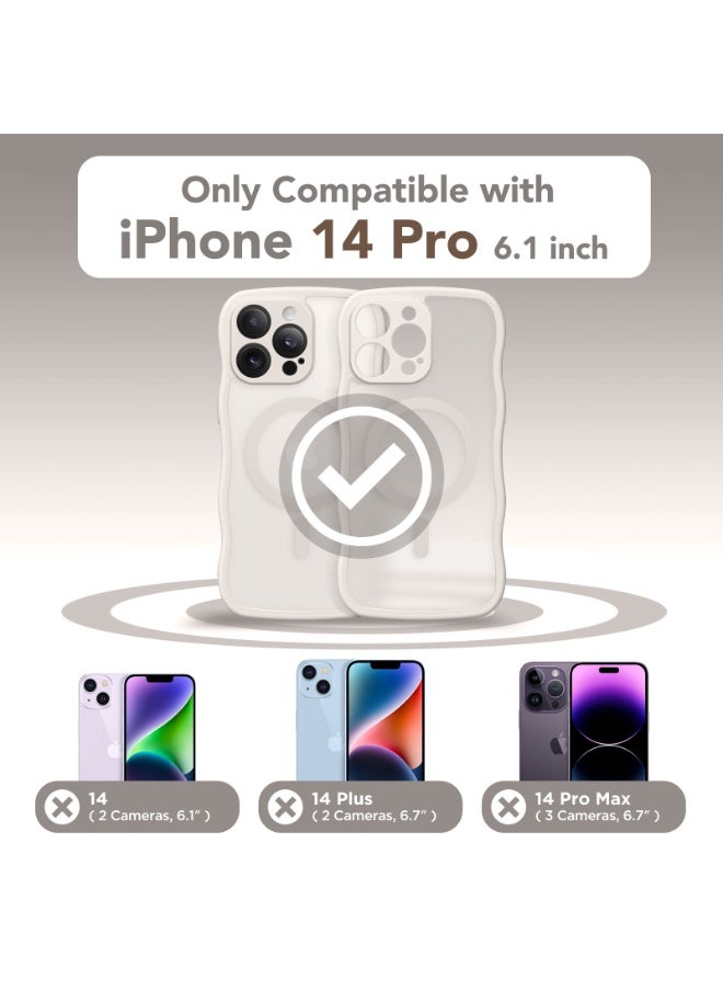 CAPRARO Cute for iPhone 14 Pro Case, Compatible with MagSafe, [Curly Wave Edge] [Full Camera Protection] [14 FT Drop Shockproof Protection] Magnetic Phone Case for 14 Pro 6.1 Inch, Off White  - Image 2