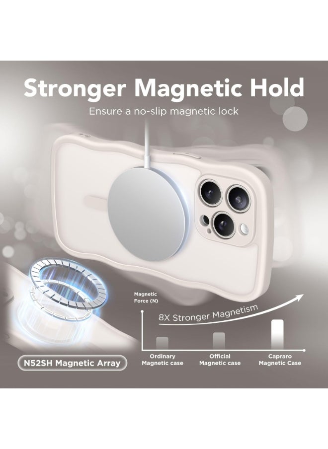 CAPRARO Cute for iPhone 14 Pro Case, Compatible with MagSafe, [Curly Wave Edge] [Full Camera Protection] [14 FT Drop Shockproof Protection] Magnetic Phone Case for 14 Pro 6.1 Inch, Off White  - Image 3