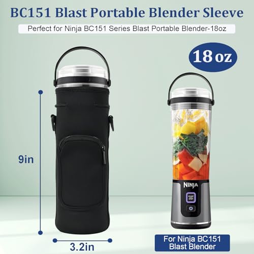 NUENSS-ROR Storage Sleeve Bag for Ninja Blast Portable Blender with Shoulder Strap and Accessory Pocket Compatible with Ninja BC151NV/BC51NV/BC151BK/BC151CR/BC151EM/BC151PR/BC151WH Blast Portable Blender(Black) - Image 3
