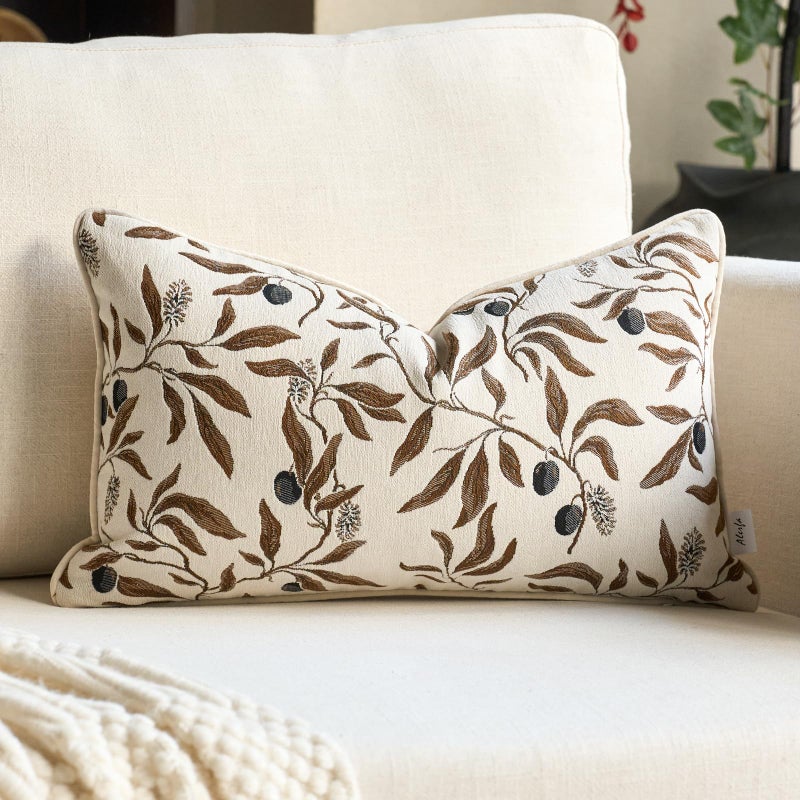 Alerfa Beige Floral Throw Pillow Cover 12 x 20 Inch Rectange Luxury Decorative Lumbar Pillow Cover for Couch Living Room Bedroom - Image 1