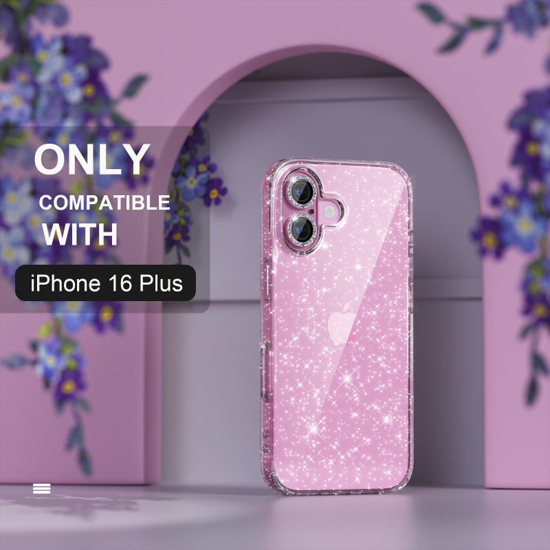 Choiche Compatible for iPhone 16 Plus Case, Women Cute Clear Glitter Bling Sparkly Case, [2 x Diamond Camera Lens Protectors] [2 x Tempered Glass Screen Protectors] 6.7-inch (Glitter Clear) - Image 2