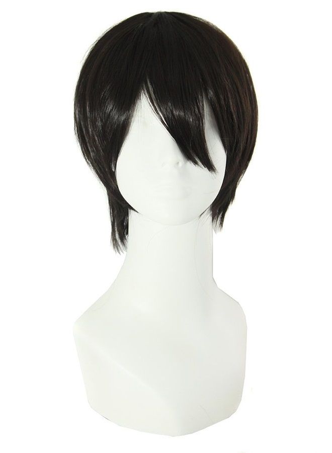 MapofBeauty 12 Inch / 30 cm Men Short Straight Wig Cosplay Costume Wig (Black)  - Image 1
