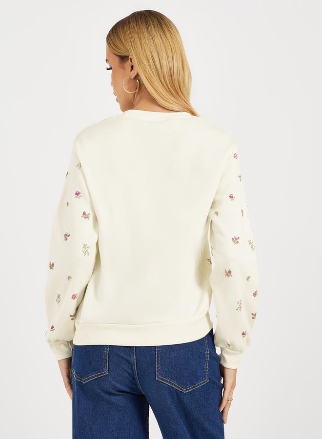 ستايلي سويت شيرت بطبعة زهور وياقة دائرية - Image 4