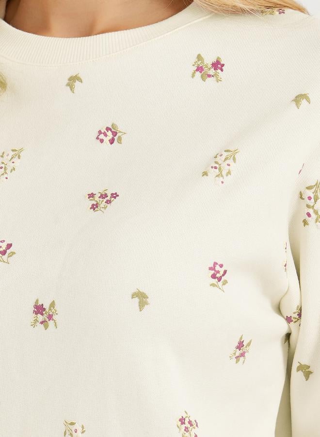 ستايلي سويت شيرت بطبعة زهور وياقة دائرية - Image 3