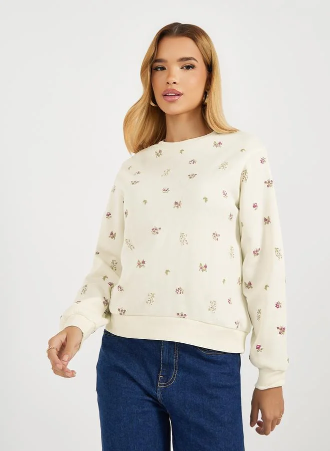 Styli Styli Floral Print Regular Fit Sweatshirt