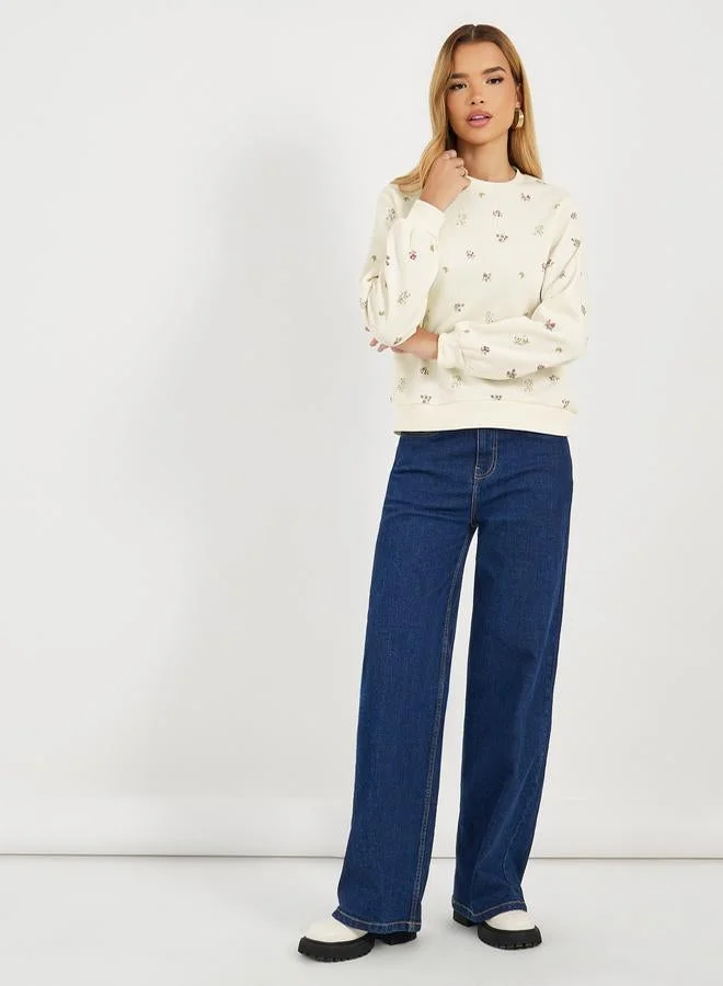 Styli Styli Floral Print Regular Fit Sweatshirt
