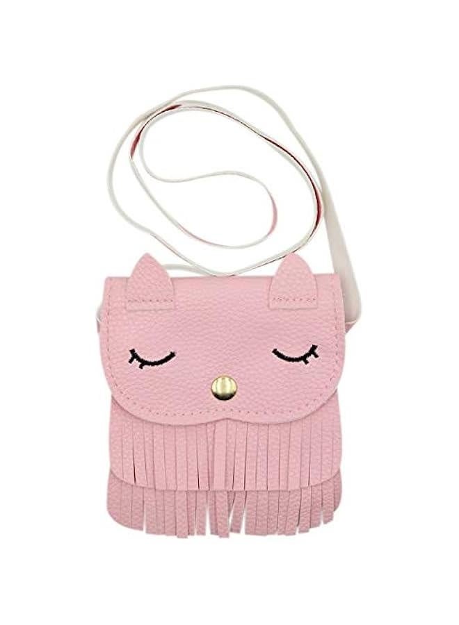 Women Purse Cute Cat Tassel Coin Purse Small Mini Crossbody bag (Pink) - Image 1