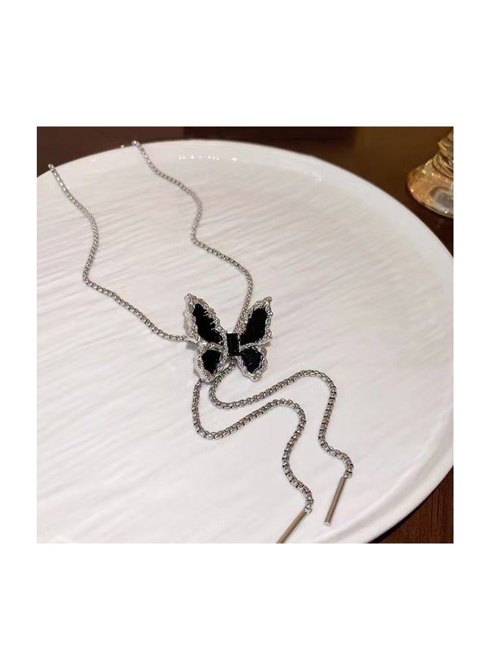 Goolsky Black Butterfly Tassel Choker Necklace – Elegant Gothic-Inspired Clavicle Chain, Dainty Sweet-Cool Neck Jewelry, Streetwear/Party - Image 2