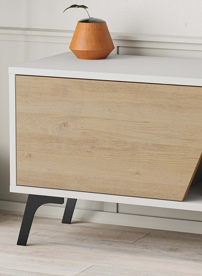 Mourah Home Fiona Tv Cabinet Up To 70'' Inch Tv| 3Door And 2Tier Storage Cabinet| Tv Units For Living Room|180X35.6X48 Cm (White Oak)  - Image 4