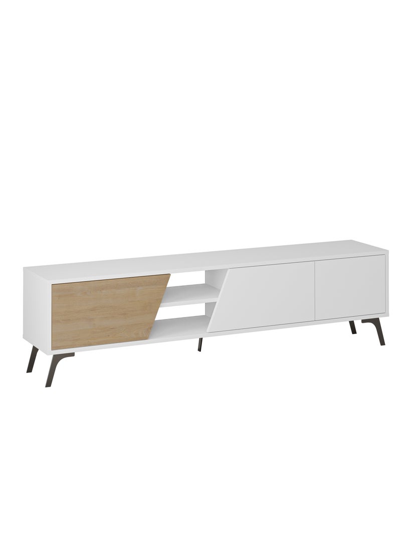 Mourah Home Fiona Tv Cabinet Up To 70'' Inch Tv| 3Door And 2Tier Storage Cabinet| Tv Units For Living Room|180X35.6X48 Cm (White Oak)  - Image 5