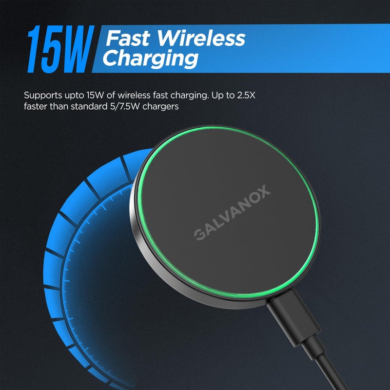 Galvanox Stick-On Magnetic Wireless Charger, Compatible with MagSafe (15W) iPhone Fast Charging, Low-Profile Pad for Wall, Home Office, Magnet Car Mount with Removable USB-C (Adhesive Mounting) - Image 2