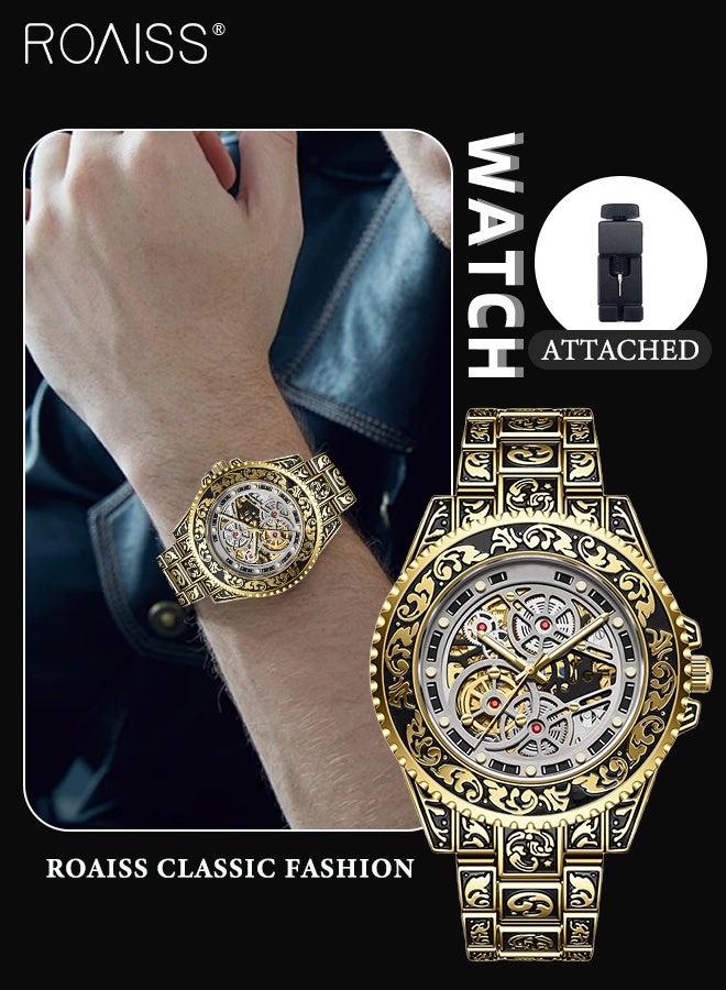 رويس ساعة رجالية ميكانيكية أوتوماتيكية هيكلية مع شاشة عرض تناظرية وقرص دائري بتصميم منقوش، ساعة يد كلاسيكية مضيئة ومقاومة للماء كهدية للرجال - Image 1