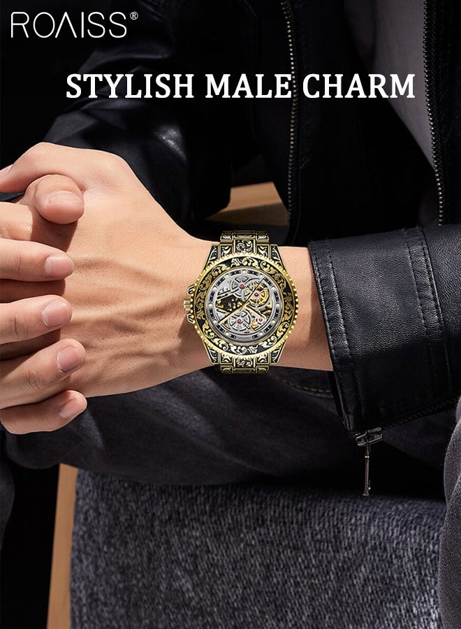 رويس ساعة رجالية ميكانيكية أوتوماتيكية هيكلية مع شاشة عرض تناظرية وقرص دائري بتصميم منقوش، ساعة يد كلاسيكية مضيئة ومقاومة للماء كهدية للرجال - Image 2