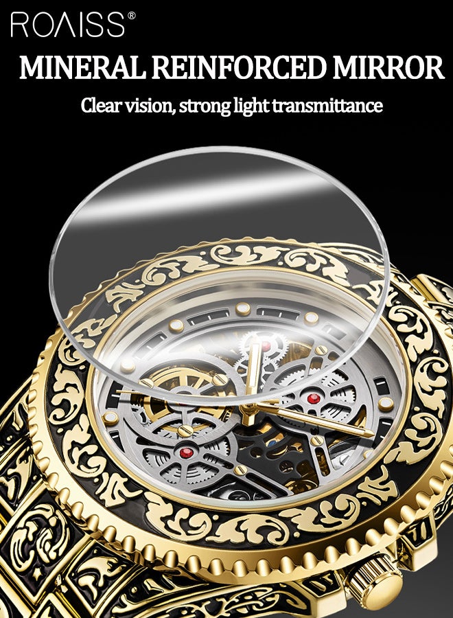رويس ساعة رجالية ميكانيكية أوتوماتيكية هيكلية مع شاشة عرض تناظرية وقرص دائري بتصميم منقوش، ساعة يد كلاسيكية مضيئة ومقاومة للماء كهدية للرجال - Image 5