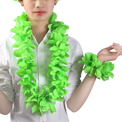 YAXAMING Hawaiian Leis Luau Tropical Headband Flower Crown Wreath Headpiece Wristbands Women Cute Floral Necklace Bracelets Hair Bands for Summer Beach Vacation Pool Party Decorations Favors Supplies Green - Image 5