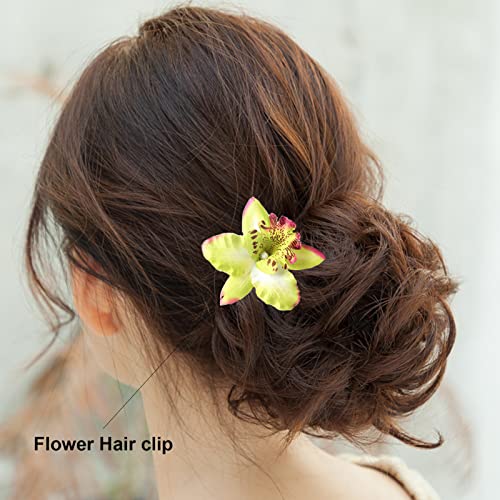 YAXAMING Hawaiian Leis Luau Tropical Headband Flower Crown Wreath Headpiece Wristbands Women Cute Floral Necklace Bracelets Hair Bands for Summer Beach Vacation Pool Party Decorations Favors Supplies Green - Image 2