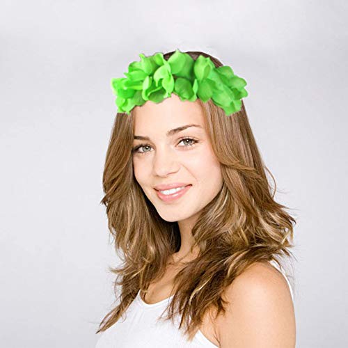 YAXAMING Hawaiian Leis Luau Tropical Headband Flower Crown Wreath Headpiece Wristbands Women Cute Floral Necklace Bracelets Hair Bands for Summer Beach Vacation Pool Party Decorations Favors Supplies Green - Image 4