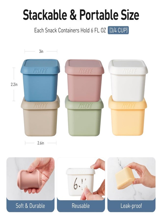 ISSEVE 6Pack 6oz Silicone Snack Containers for Kids, Reusable Small Containers with Lids, Leak Proof Silicone Food Storage Containers, Children Kids Lunch Box for Daycare, School, Travel - Image 2