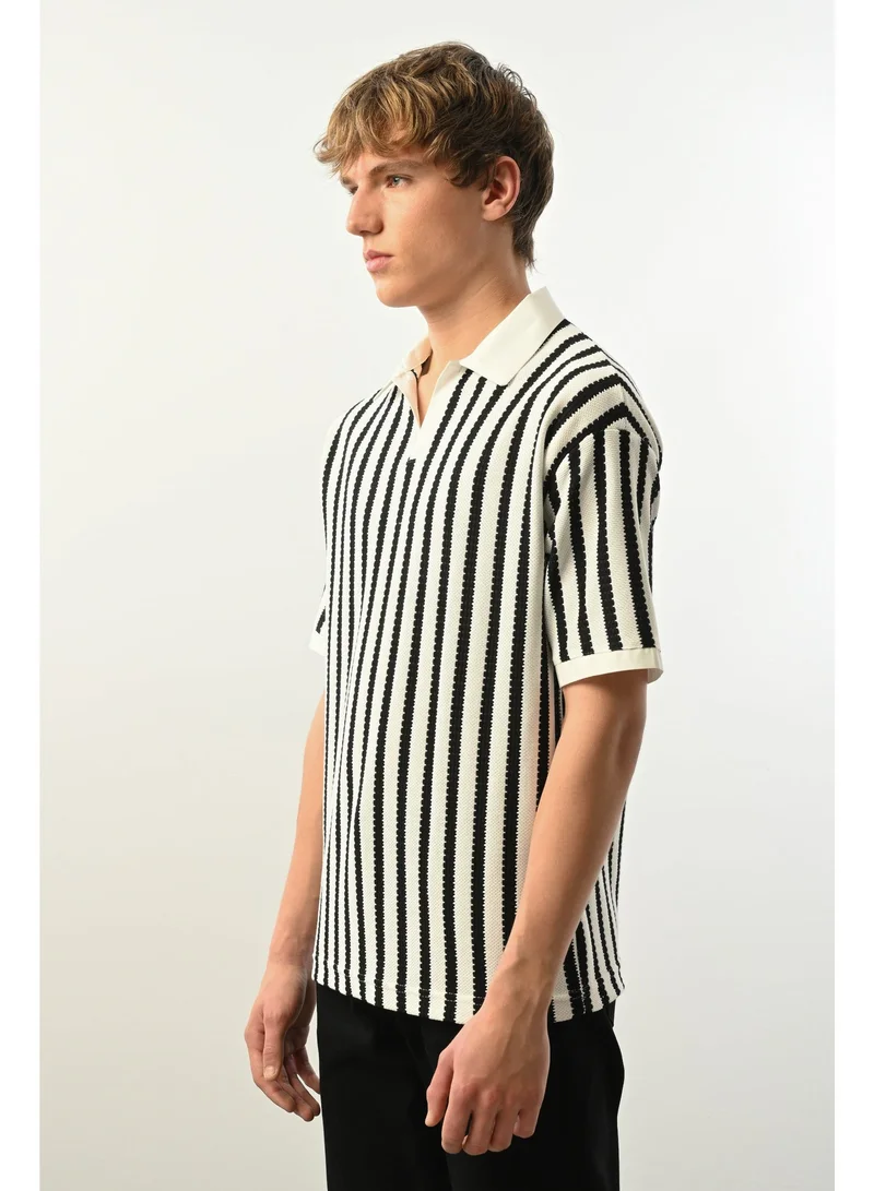 Marrakech Short Sleeves Striped Polo Shirt for Men - White and Black