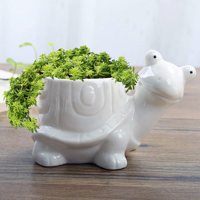 GeLive Tortoise Succulent Planter Turtle Plant Pot Animal Fun Vase Window Box Cute Home Decoration, 5 Inch, Indoor Outdoor - Image 1