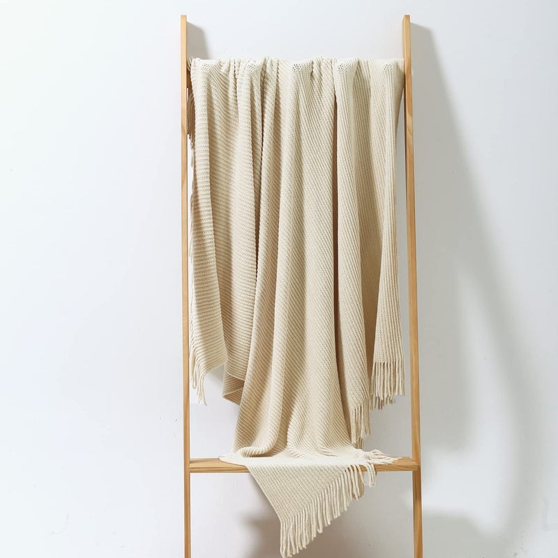 CREVENT Super Cozy Soft and Warm Chenille Throw Blanket for Sofa Couch Chair Bed  Spring Sumer Fall All Season Use  Gift for Mom Girlfriend (50''X60'' Ivory) - Image 2
