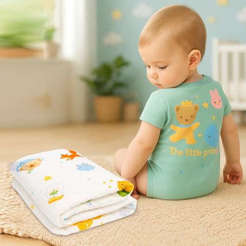 Koochie-Koo Muslin Towel for Baby 500 GSM 100x50 cm Pack of 1 | 6 Layer Soft Cotton Bath Towel for Newborn Multipurpose Use as Burp Cloth, Bib, Napkin, Gifting Super Absorbent & Skin-Friendly White - Image 2