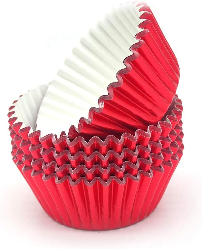 Mombake Standard Red Foil Cupcake Liners Muffin Baking Cups for Party and More, 100-Count - Image 1