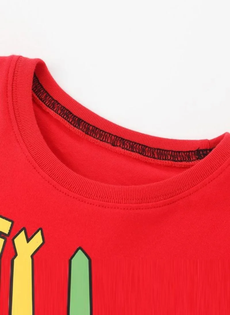YUNIQEE Red Printed Round Neck Cotton T-shirt