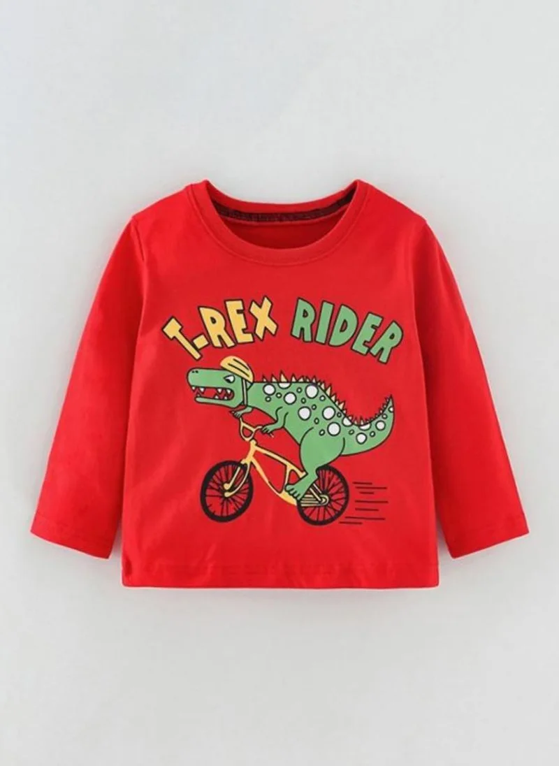 YUNIQEE Red Printed Round Neck Cotton T-shirt