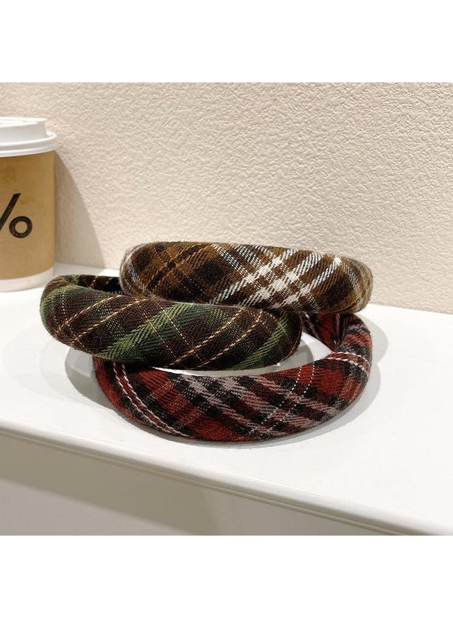 4Pcs Padded Headbands For Women Girls Cute Thick Plaid Hairbands Adult Set Green Navy Blue Brown Red Skincare Hair Hoop Wide Non Slip Soft Headwear Cloth Bulk Fashion Accessories Makeup Christmas Gift