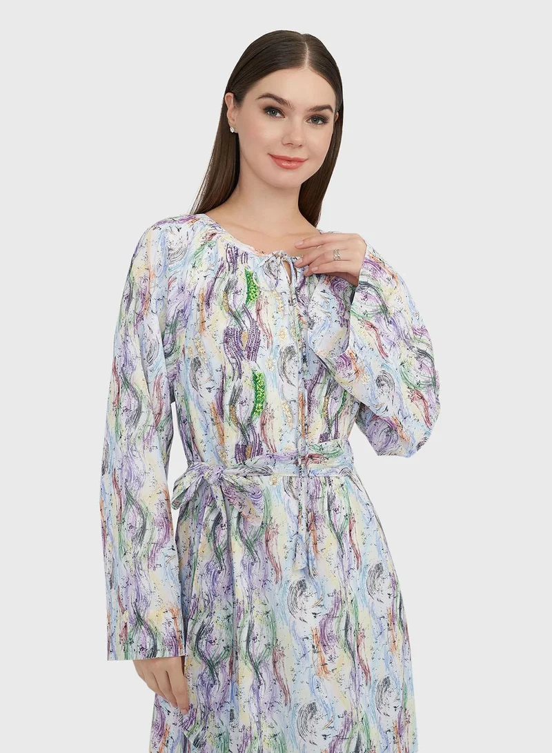 كشخة فستان ماكسي مطرز باللون المتعدد من الشيفون